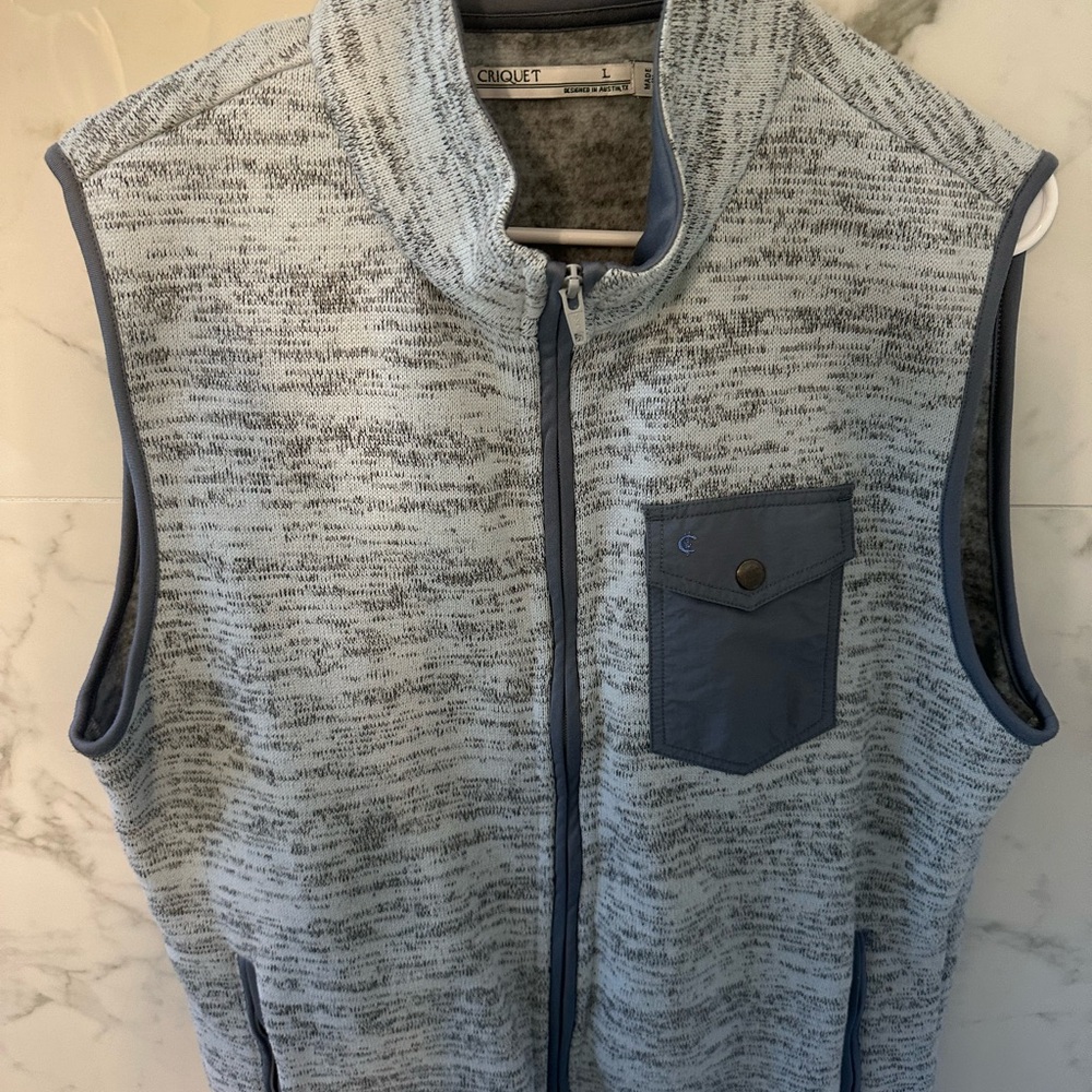 Criquet Men’s Large Gray Full Zip Sweater Fleece Vest Snap Pocket